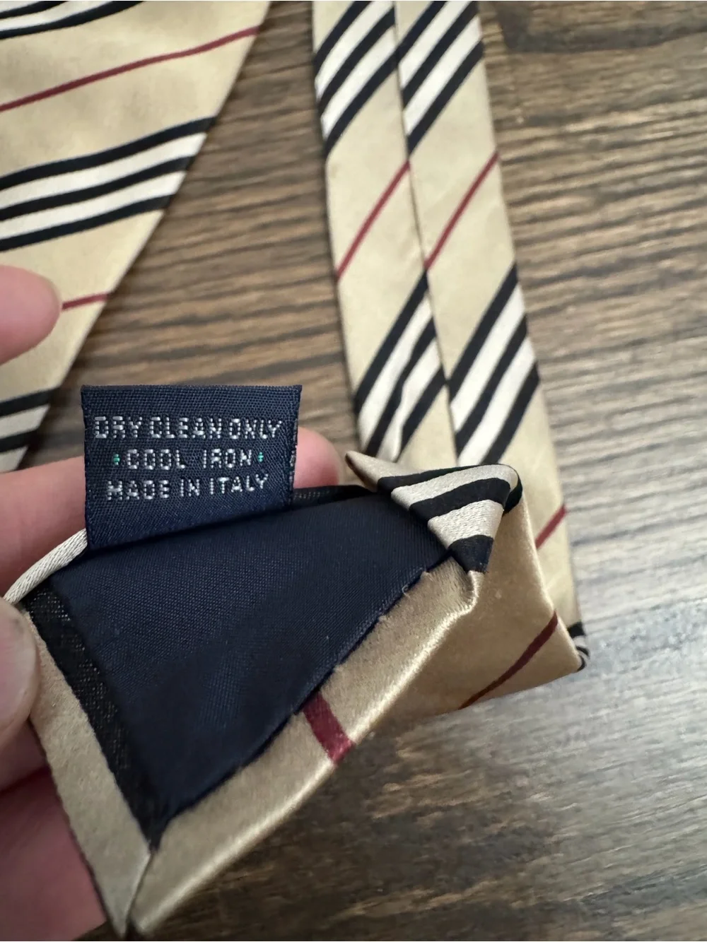 Burberry Beige Tie with Black and Red Diagonal Stripes